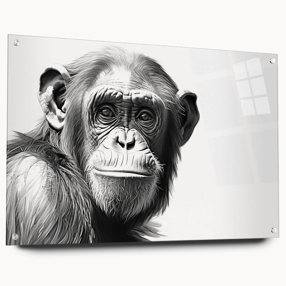 Colorful acrylic glass wall art featuring a side view of a monkey and chimpanzee design, showcasing playful expressions and intricate details, ideal for animal lovers.