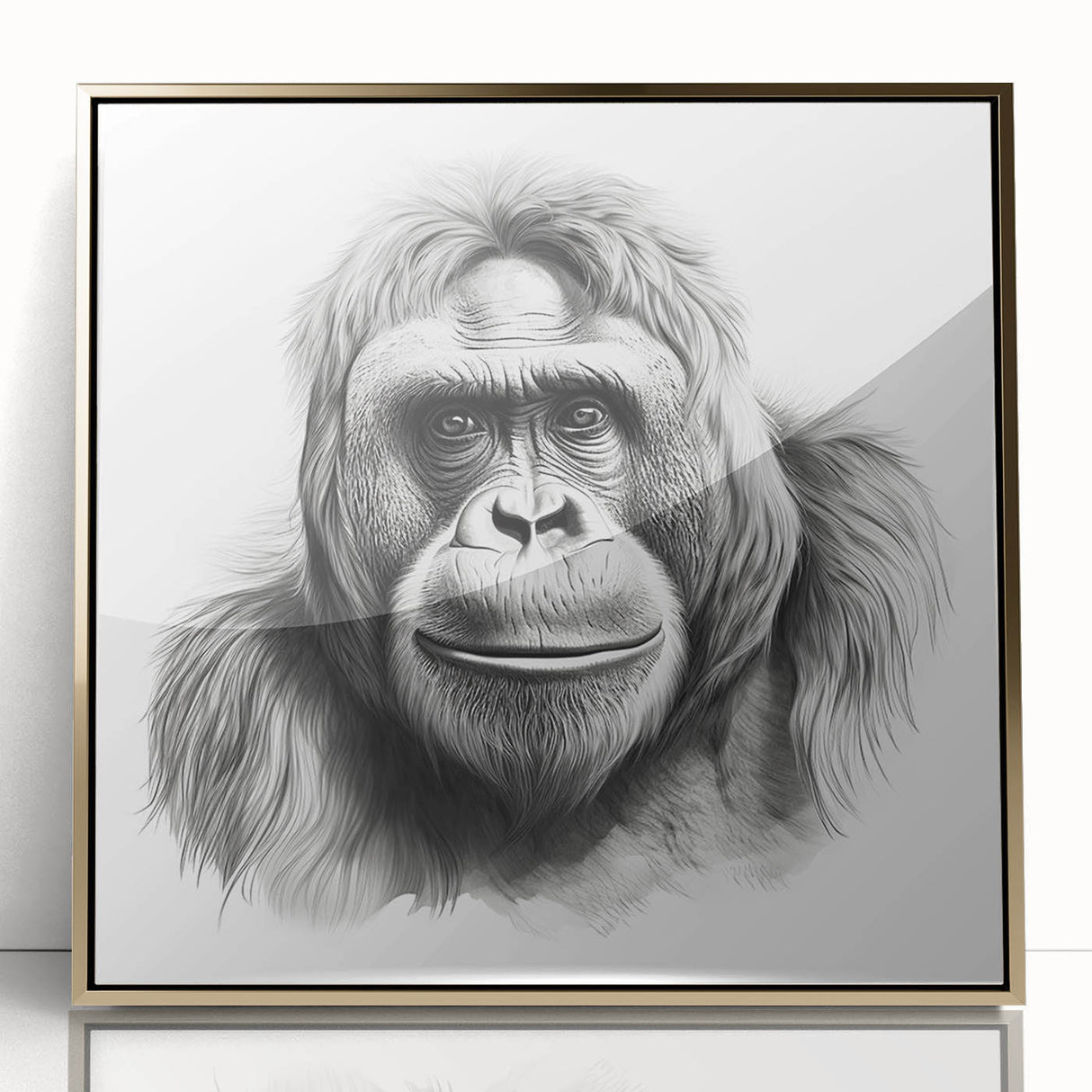 Framed wall art collection featuring a detailed design of a monkey and gorilla in vibrant colors against a gold background, ideal for modern decor.