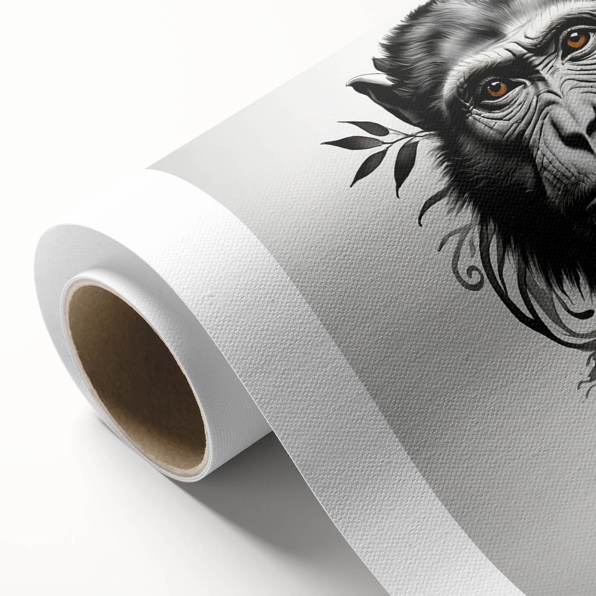 Colorful rolled canvas artwork showcasing a playful orangutan design, featuring vibrant hues and intricate details, perfect for animal-themed decor.