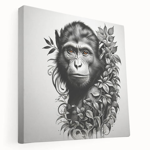 Side view of a stretched canvas wall art featuring a vibrant orangutan and monkey design, perfect for animal lovers and contemporary decor, showcasing rich colors and intricate details.