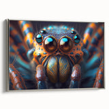 Framed canvas featuring a close-up of a colorful bird, ideal for vibrant living room decor.