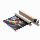 Extra large rolled print featuring a detailed bird design on a floral background, ideal for classy bathroom wall art.
