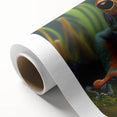 Art deco poster of a vibrant bird in flight on rolled canvas, ideal for nursery wall art or dining room decor.