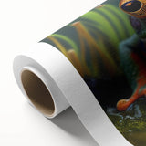Art deco poster of a vibrant bird in flight on rolled canvas, ideal for nursery wall art or dining room decor.