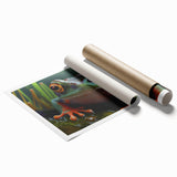 Extra large rolled print of a close-up bird in muted earth tones.