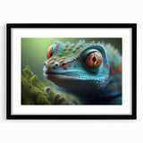 Colorful abstract art print of birds, featuring vibrant blues and oranges on a textured, extra large canvas.