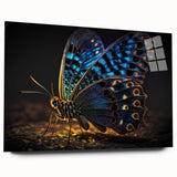 Large abstract wall art featuring a close-up of a bird in vibrant blues and greens on acrylic glass.