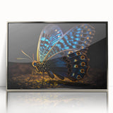 Mid-century modernist art of a bird in flight, acrylic print in silver frame, suitable for nursery wall art.