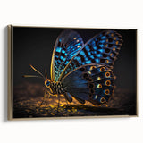 Framed canvas wall art featuring a vintage-style landscape with birds in muted gold and black tones, ideal for bedroom decor.