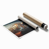 Extra large rolled print featuring a close-up of a bird in muted earth tones, ideal for classy bathroom wall art.