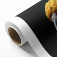Art deco poster of vibrant birds in flight on a rolled canvas, ideal for nursery wall art.
