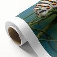 Art deco style poster of vibrant birds on branches, printed on rolled canvas, suitable for nursery wall art.
