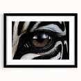 Extra large abstract art print of vibrant, colorful birds on a textured canvas, framed in black.