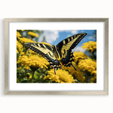 Textured art print of abstract birds in muted earth tones on a silver-framed canvas, ideal for bedroom ambiance.