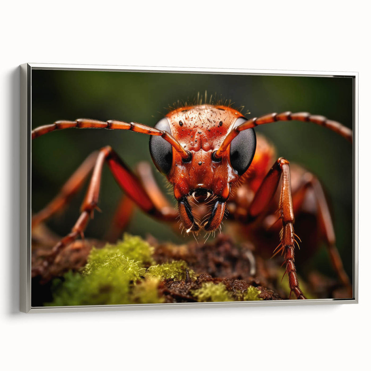 Framed canvas landscape art painting featuring a colorful bird in flight against a black background.