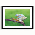 Extra large abstract art print of colorful, textured birds, framed in black, suitable for living room decor.
