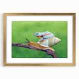 Extra large abstract art print of birds in flight, featuring textured gold frame and vibrant colors.