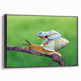 Black and white framed canvas featuring a close-up of birds, ideal for bedroom wall decor.