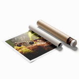 Extra large rolled print of a close-up bird design in muted earth tones, ideal for classy bathroom wall art.