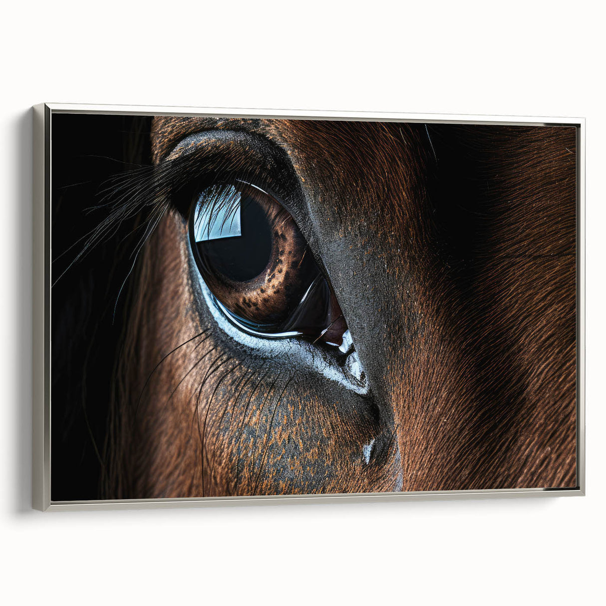 Framed canvas featuring a detailed landscape painting of birds in flight, with vibrant colors against a black background.