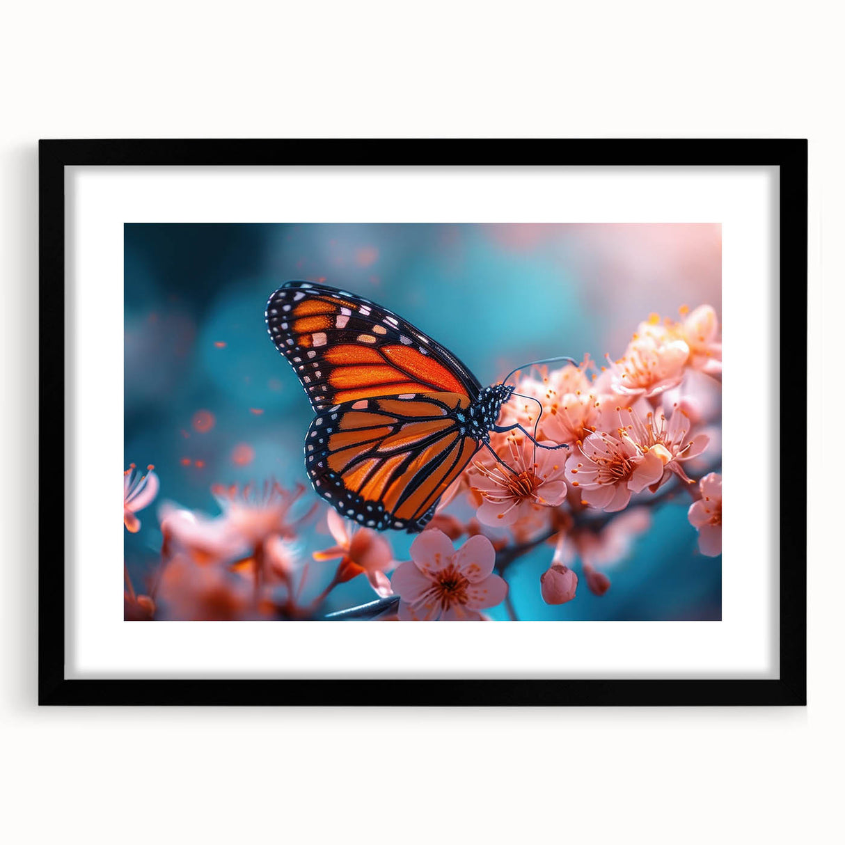 Extra large abstract art print of colorful birds, textured design on black framed canvas, ideal for living room decor.