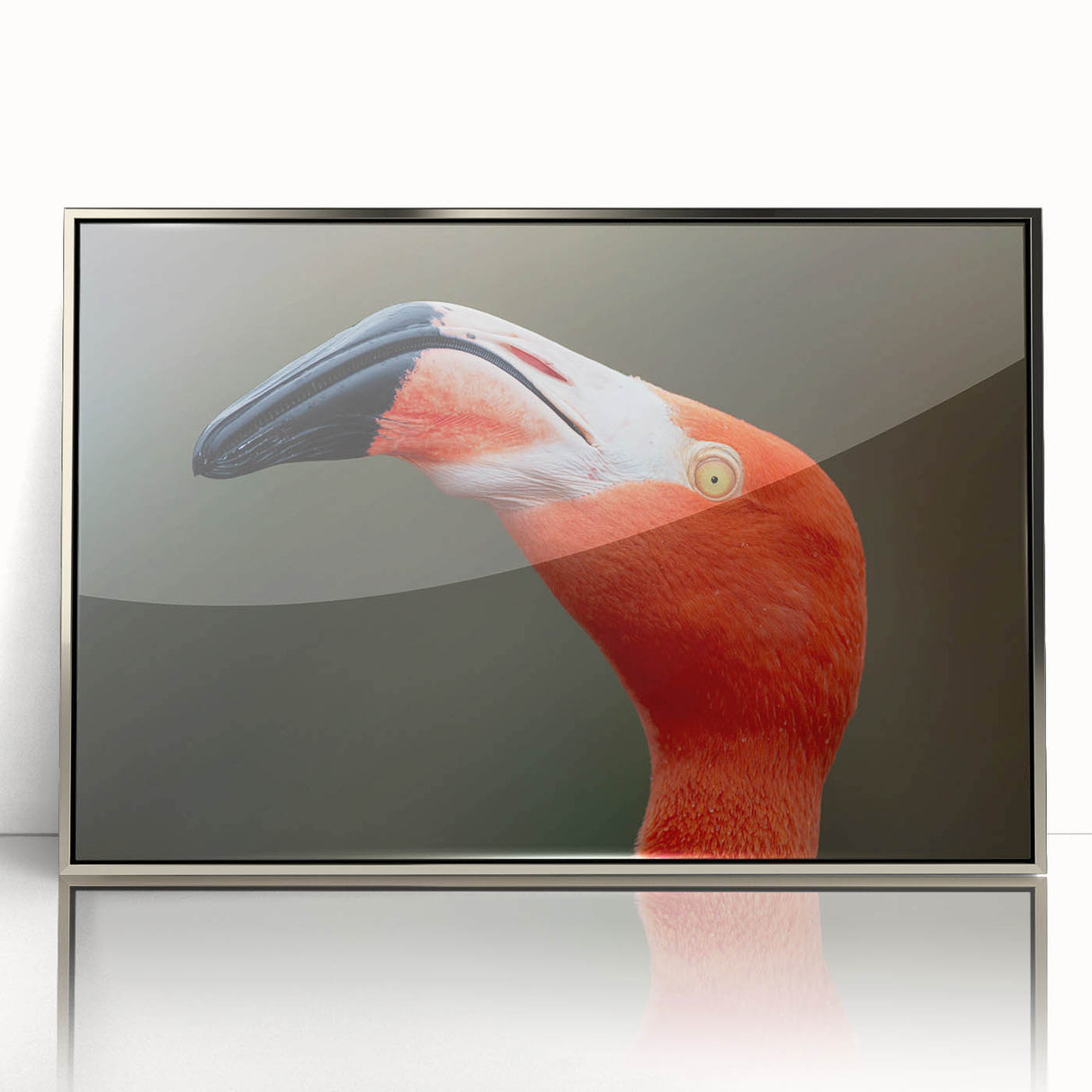 Mid-century modernist art depicting a bird in muted earth tones, framed acrylic, ideal for nursery wall decor.