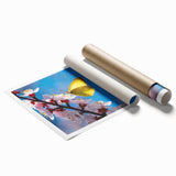 Extra large rolled print of a vibrant floral bird design in pastel shades, ideal for classy bathroom wall art.