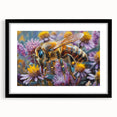 Extra large abstract art print featuring vibrant, colorful textured depiction of birds, on black framed canvas.