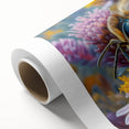 Art deco poster of colorful birds on a branch, executed in vibrant hues on rolled canvas, ideal for nursery wall art.