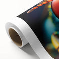 Art deco poster of vibrant, colorful birds on a rolled canvas, ideal for nursery wall decor.