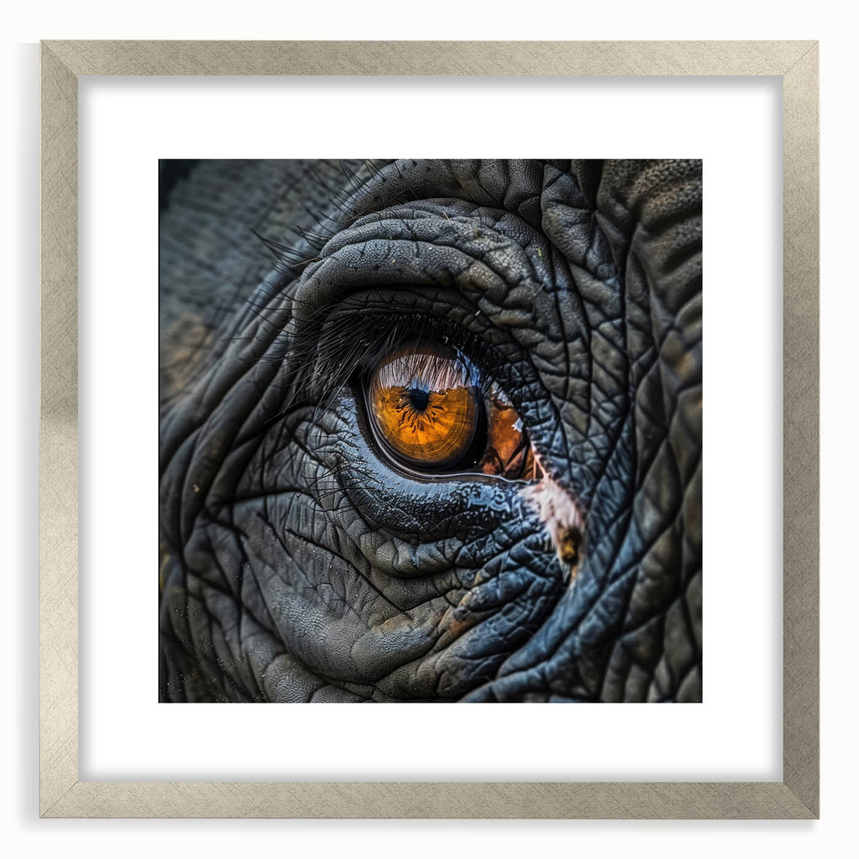 Textured art print of abstract birds in soft gray and blue tones, framed in silver, ideal for bedroom wall decor.