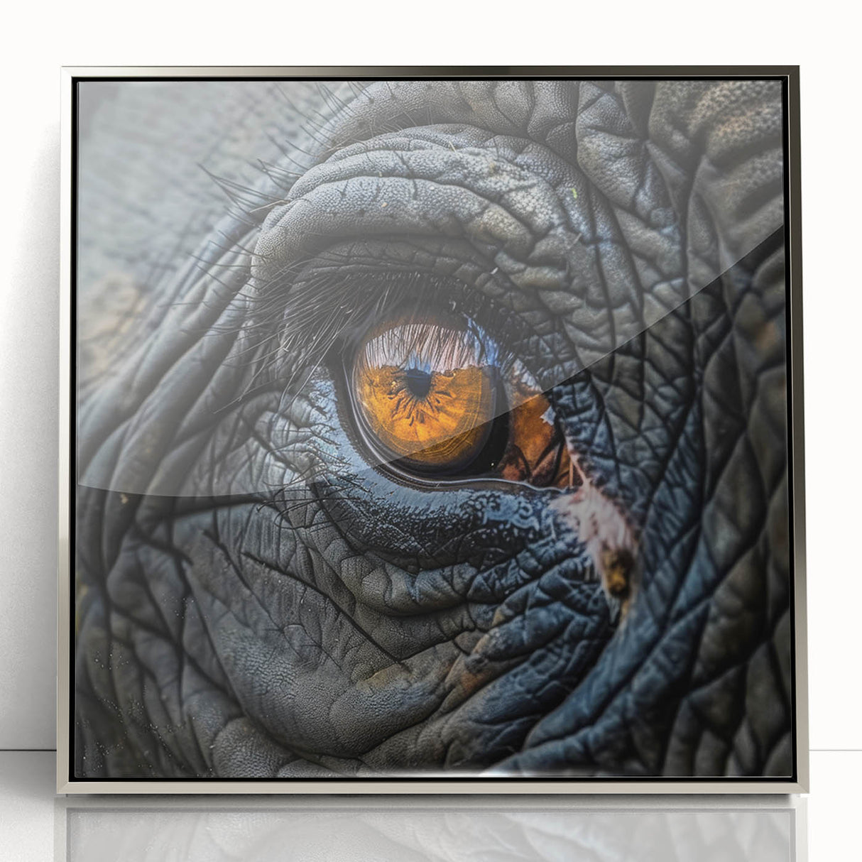 Mid-century modernist art of a bird in flight, rendered in cool gray and silver tones on a framed acrylic panel.