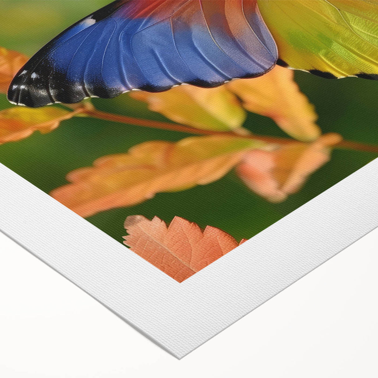 Art deco poster featuring a colorful peacock on a muted gold background, printed on rolled canvas.