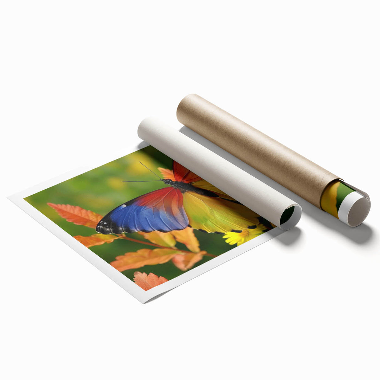Extra large rolled print of a detailed floral design with soft pastel colors.