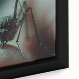 Close-up of a colorful bird on black textured canvas, ideal for extra large living room wall art.