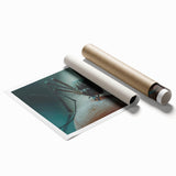 Close-up image of a bird in soft pastels on a large rolled canvas, ideal for classy bathroom wall art.