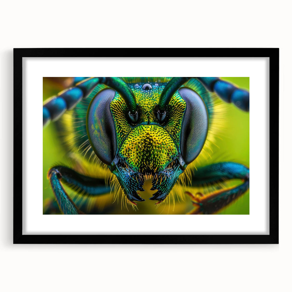 Extra large, textured abstract art print featuring vibrant, colorful bird designs on a black framed canvas.
