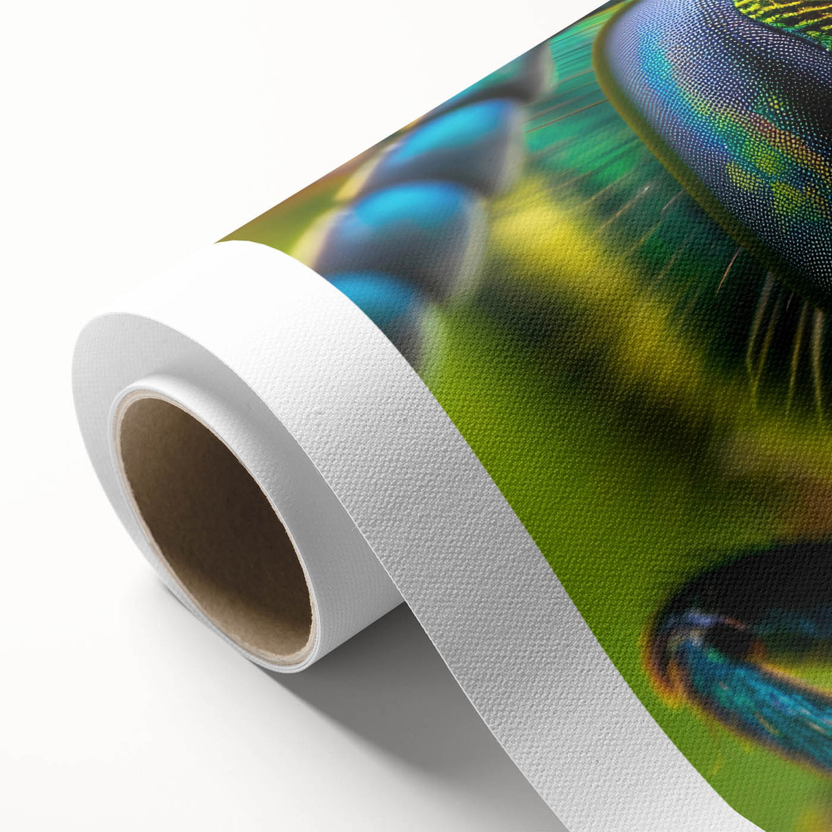 Art deco poster of vibrant birds in pastel shades on rolled canvas, ideal for nursery wall art.