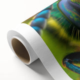 Art deco poster of vibrant birds in pastel shades on rolled canvas, ideal for nursery wall art.