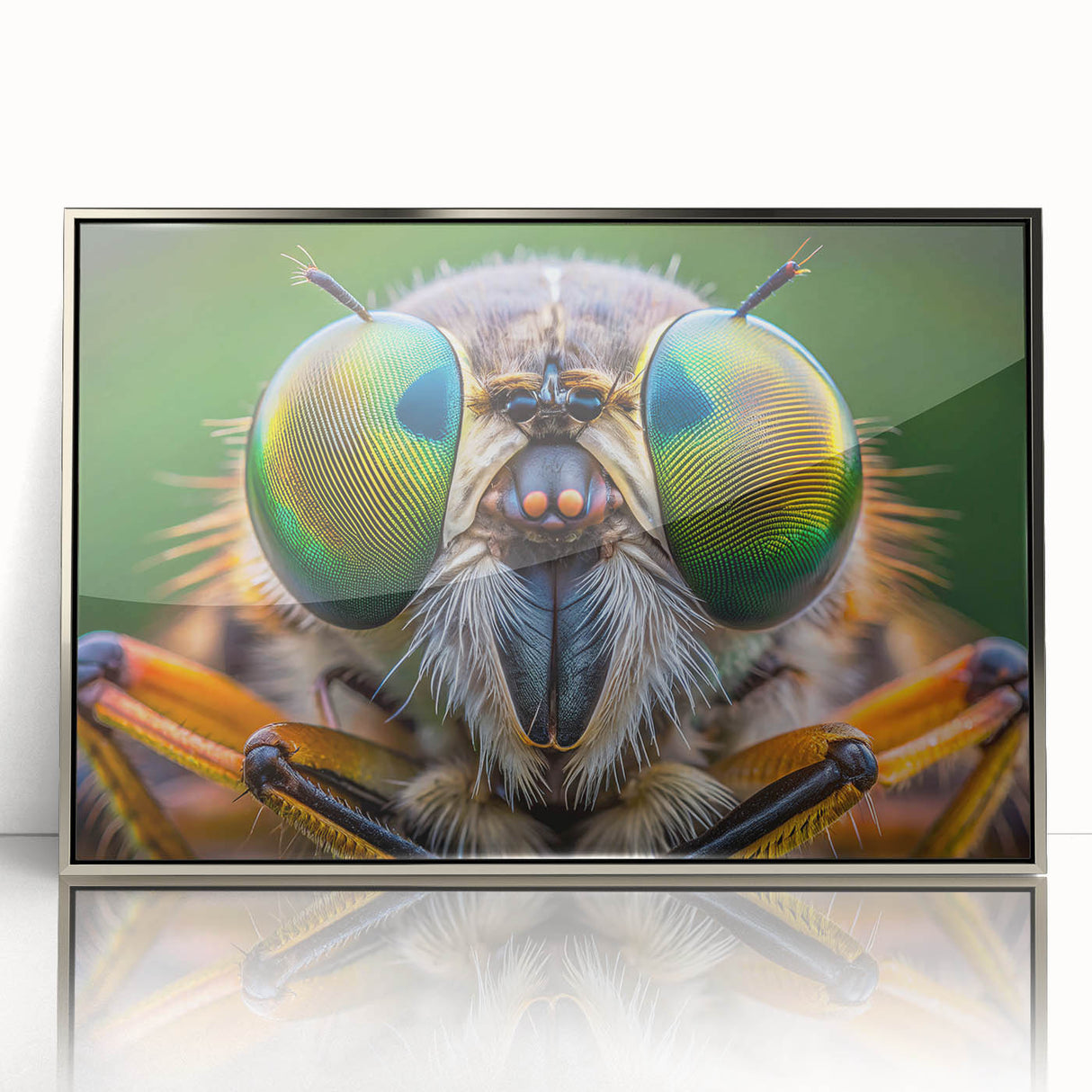 Mid-century modernist art of a bird in flight, silver framed acrylic, ideal for nursery wall decor.