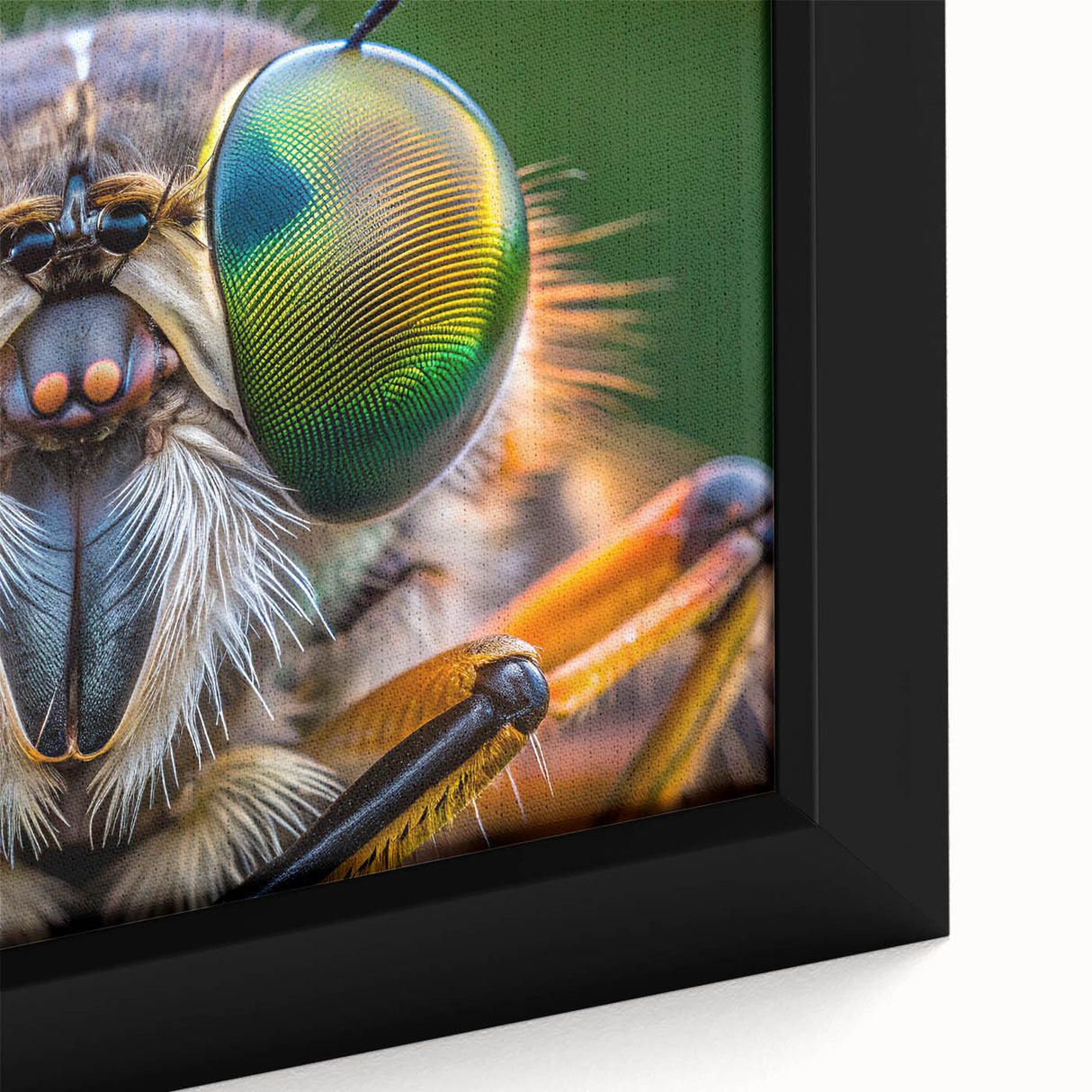 Close-up of a colorful bird on black framed canvas, ideal for extra large living room wall art with a textured finish.