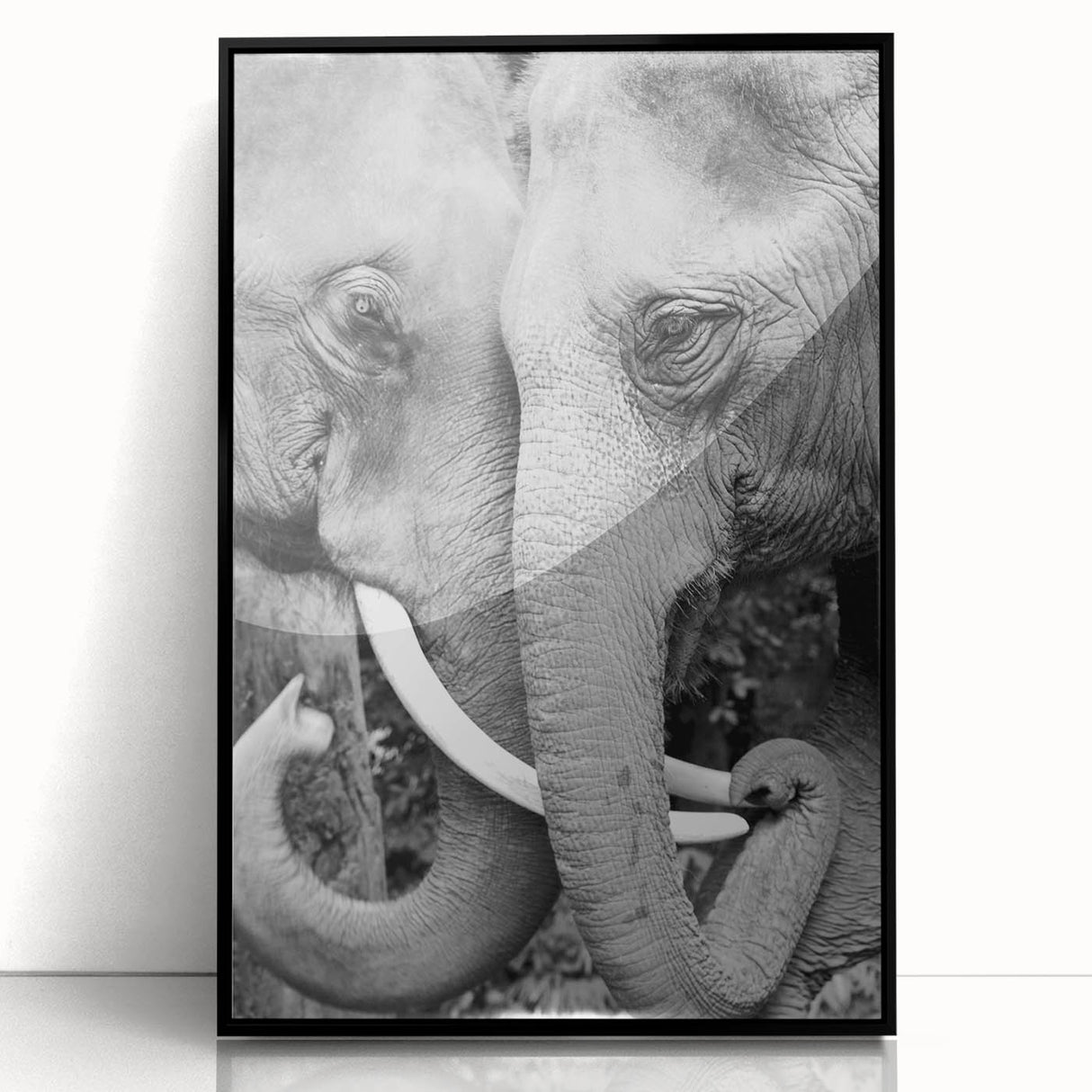 Large abstract wall art featuring a mid-century modernist bird design in black and white tones on a framed acrylic.