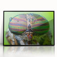 Large abstract wall art featuring mid-century modernist birds in muted earth tones on a black framed acrylic print.
