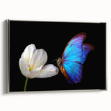Landscape art painting of colorful birds in flight on a black background, framed canvas, ideal for living room decor.