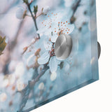 Large abstract floral design in vibrant colors on acrylic glass, suitable as mid-century modernist dining room art.