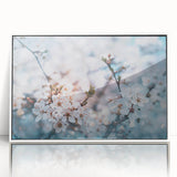 Art deco poster featuring close-up floral design in pastel shades, framed in white acrylic, suitable for nursery wall art.