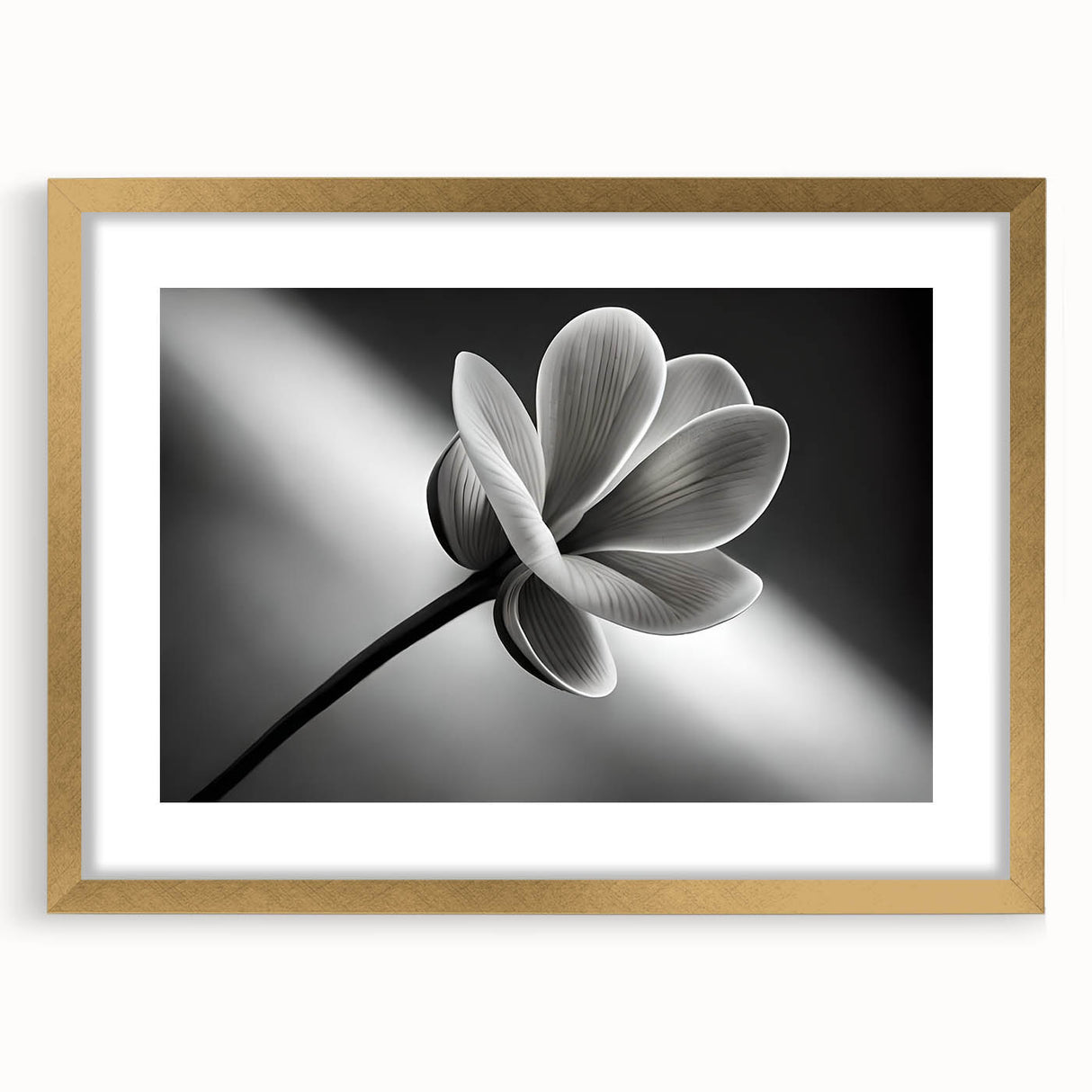 Extra large abstract art print featuring textured floral designs in gold tones, framed with a mat.