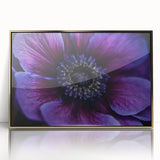 Close-up floral image in soft pastel shades on a large acrylic print, framed in gold, suited for modern nursery wall art.