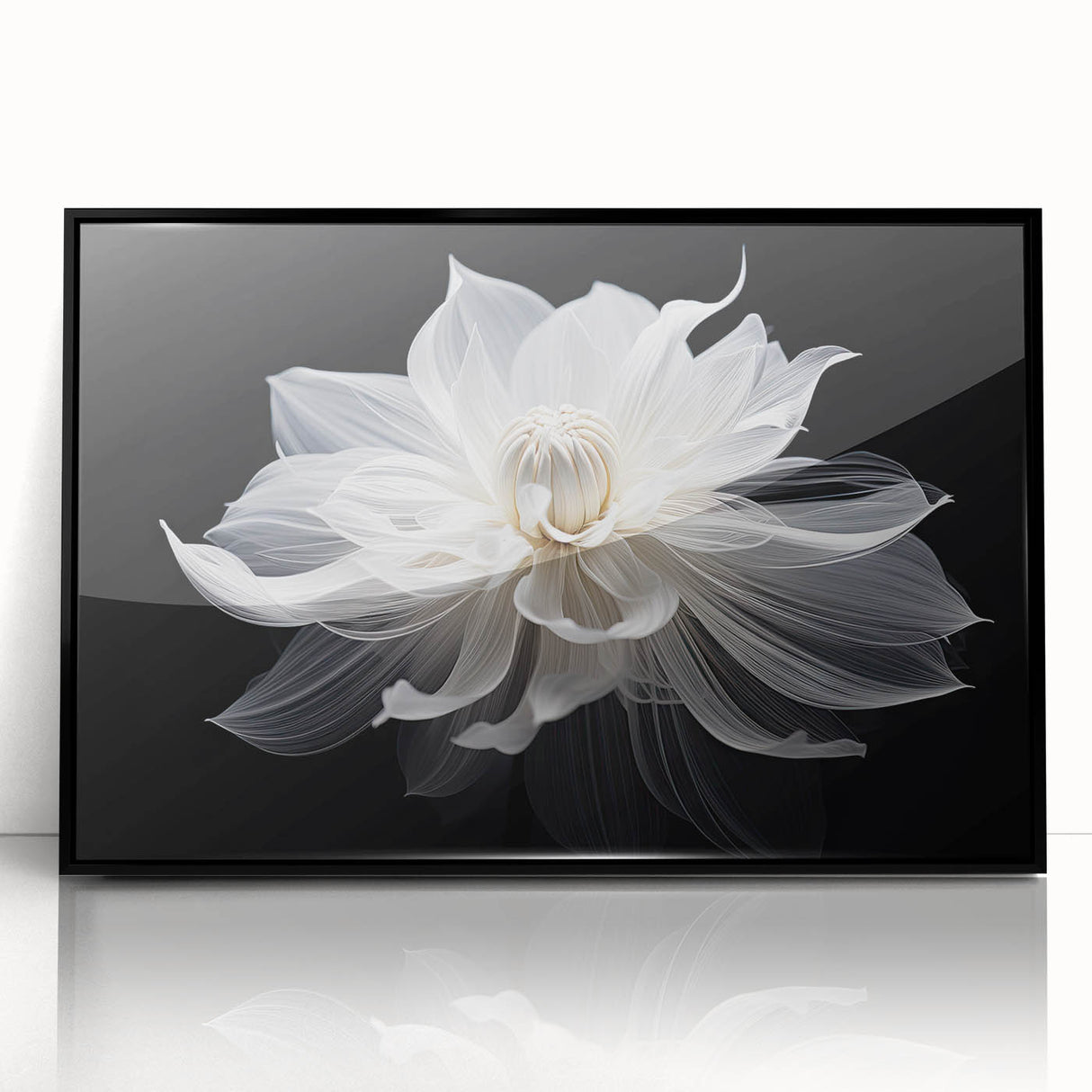 Large abstract wall art featuring vibrant floral patterns in a mid-century modernist style, framed in black acrylic.