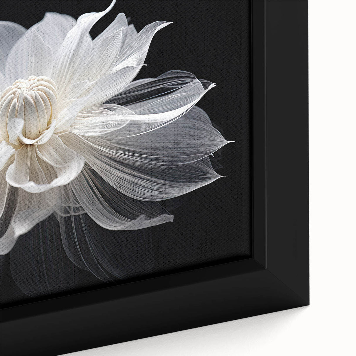 Close-up of black wall art featuring colorful, textured florals on a framed canvas, ideal for living room decor.